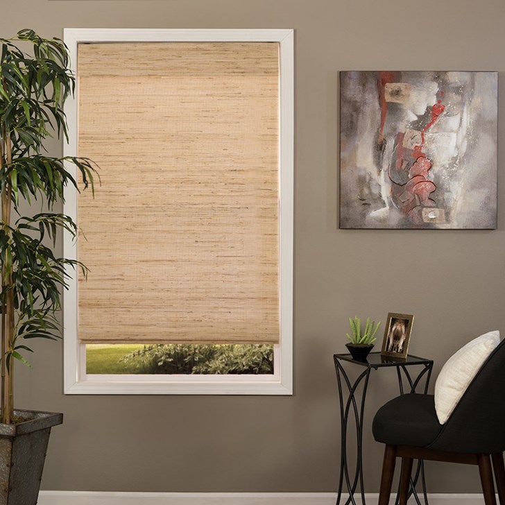 Deluxe woven wood shade in the color option Natural Weave Bleached