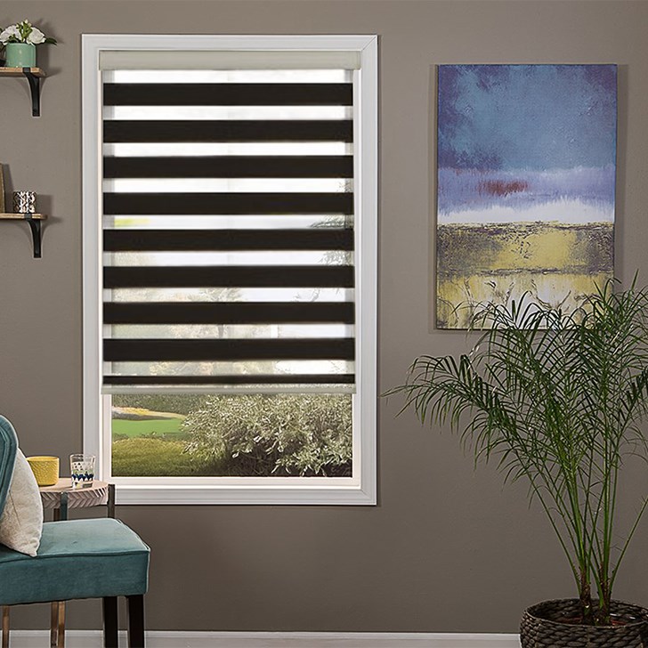 Zebra Shades in the standard color option Java with the cordless lift control